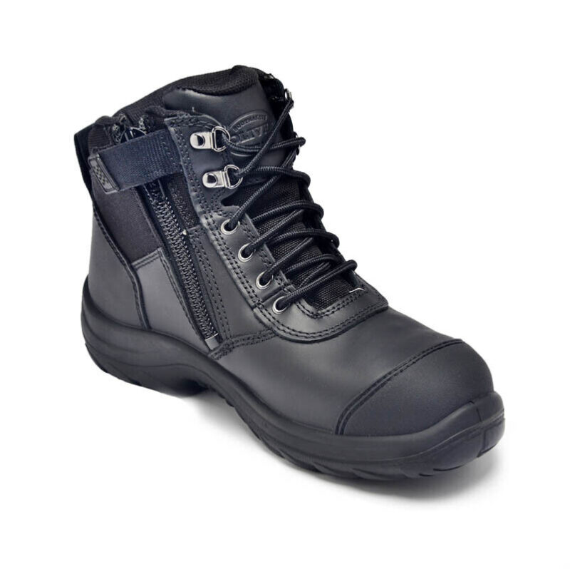 Oliver 34660 Work Boot. Steel Toe Safety. Black Leather. ZIP-SIDE & SCUFF CAP