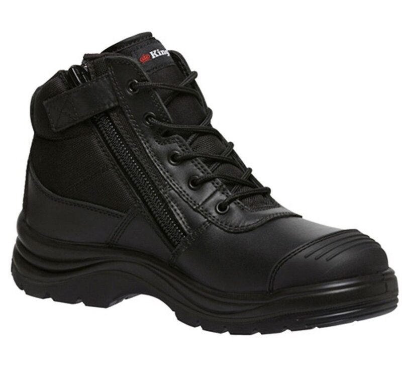 KingGee K27150 Men's Safety Work Boots. Zip Side Black Leather Scuff Cap