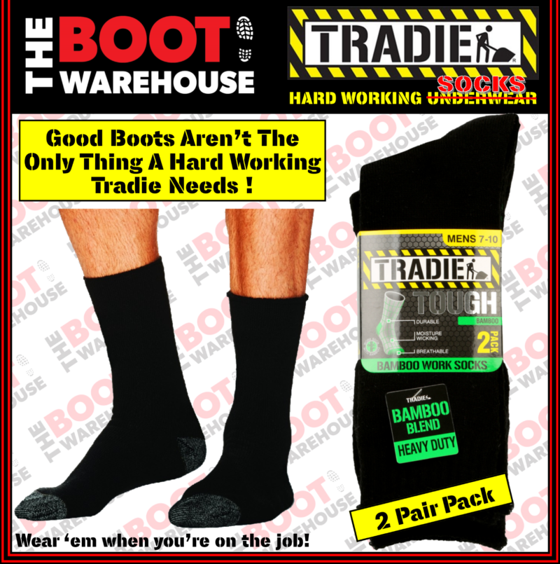TRADIE Work Boot Socks. Bamboo Comfort. 2 PACK Redback Oliver Blundstone Mongrel