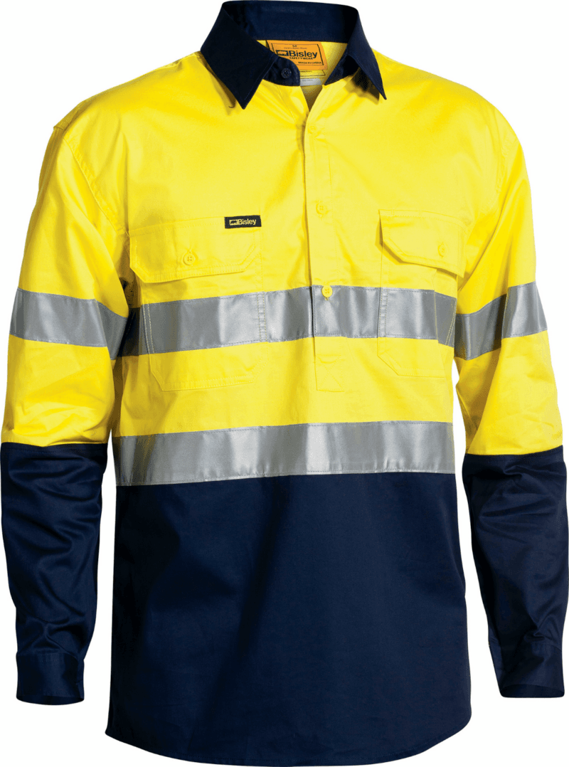 Bisley BSC6896 Hi-Vis Double Taped CLOSED FRONT Cotton Drill Shirt Long Sleeve