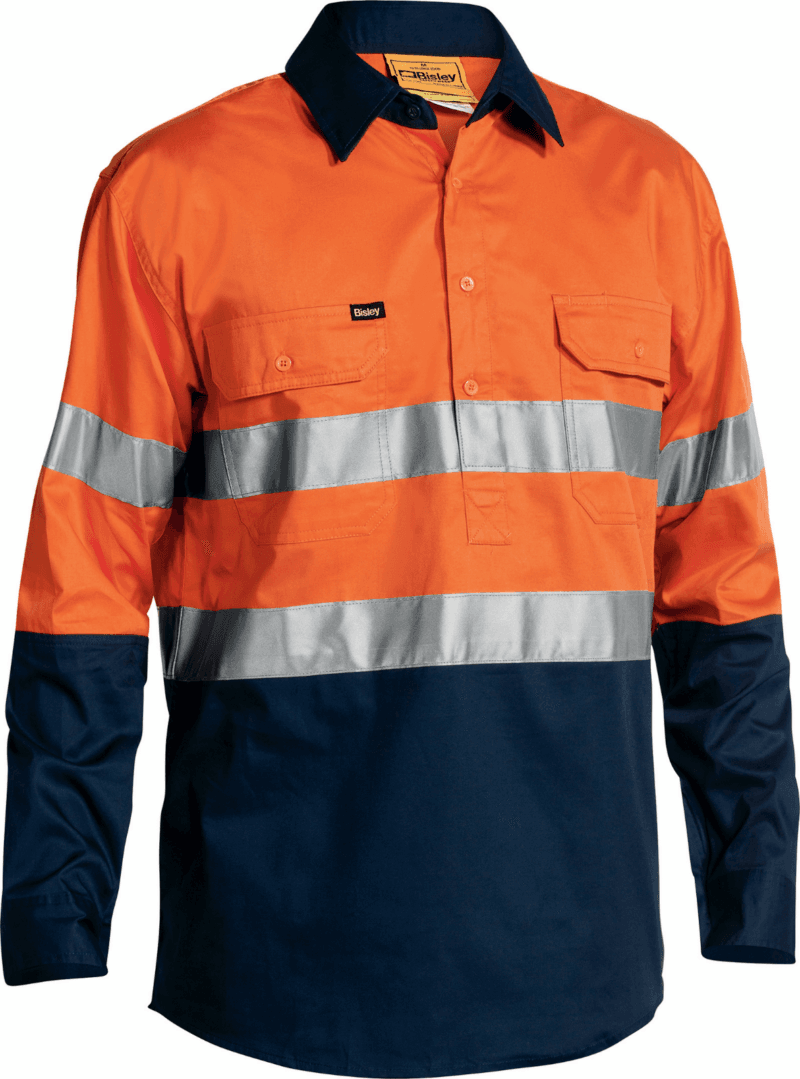 Bisley BSC6896 Hi-Vis Double Taped CLOSED FRONT Cotton Drill Shirt Long Sleeve