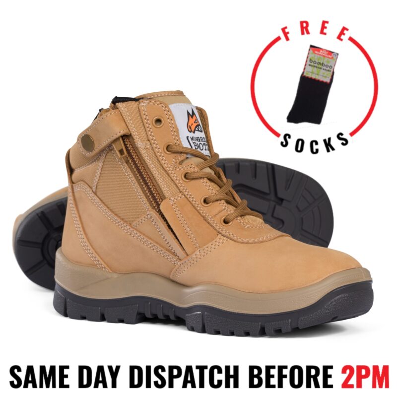 Mongrel 261050 Work Boots. Steel Toe Safety.  Wheat Zip-Sider,  PRESS STUD CLIP!