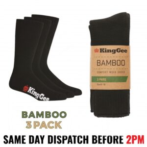 King Gee "K09230" Men's 72% Bamboo Work Socks Black - 3 PACK - KingGee AUS MADE