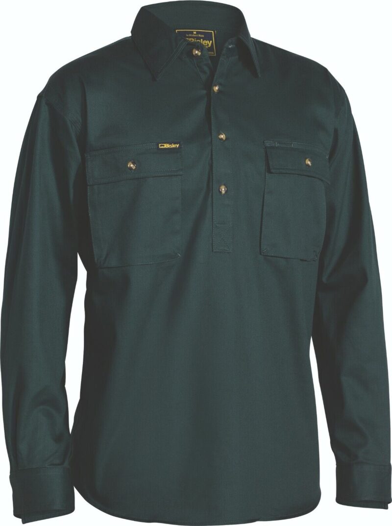 BISLEY Mens Long Sleeve Work Shirt BSC6433 Cotton Drill. Closed Front. Big Sizes