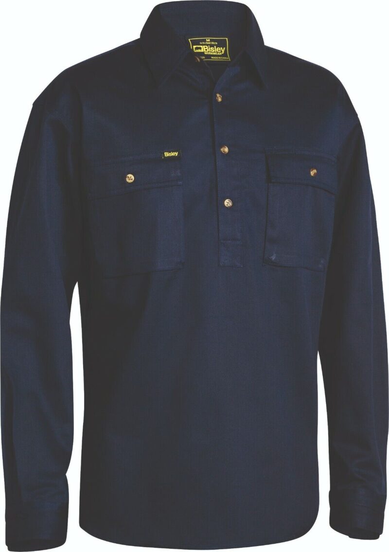 BISLEY Mens Long Sleeve Work Shirt BSC6433 Cotton Drill. Closed Front. Big Sizes