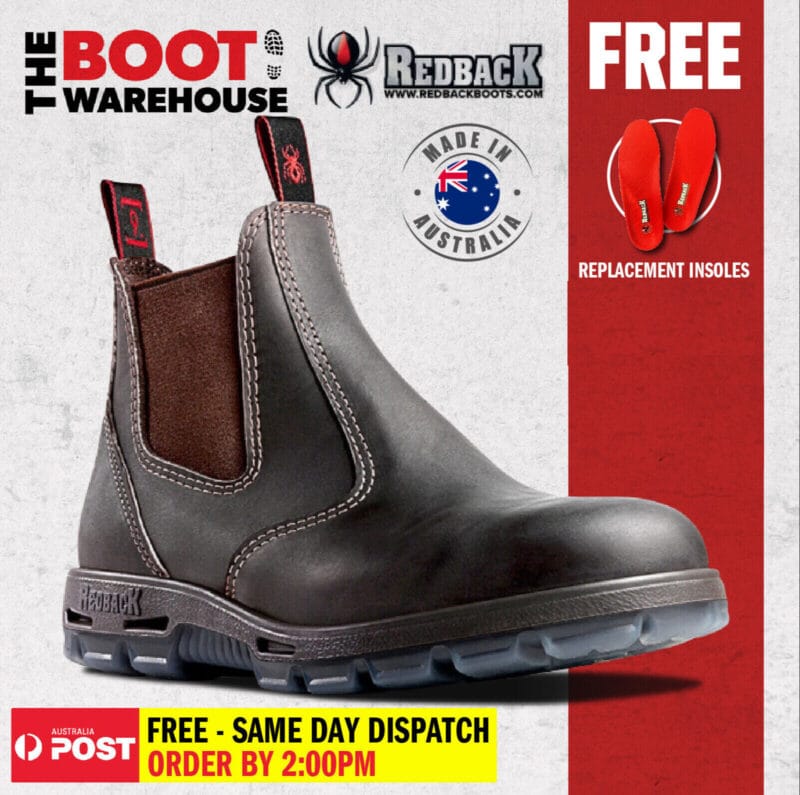 Redback USBOK Safety Elastic Sided Brown Pull On Work Boot - Australian Made!