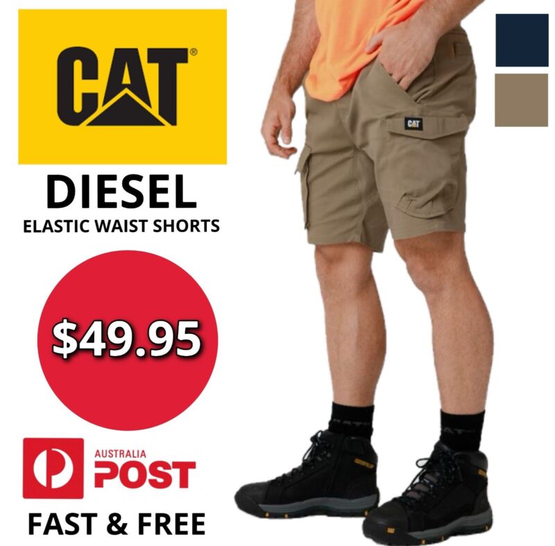 CAT Diesel Shorts - Men's Durable Elastic Waist Cotton Work Shorts - SALE!
