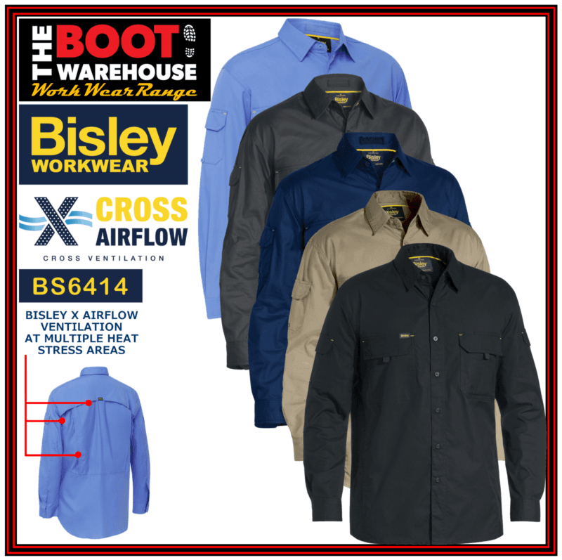 Bisley BS6414 Mens Work Shirt Ripstop Cotton X Airflow Ventilation Long Sleeve
