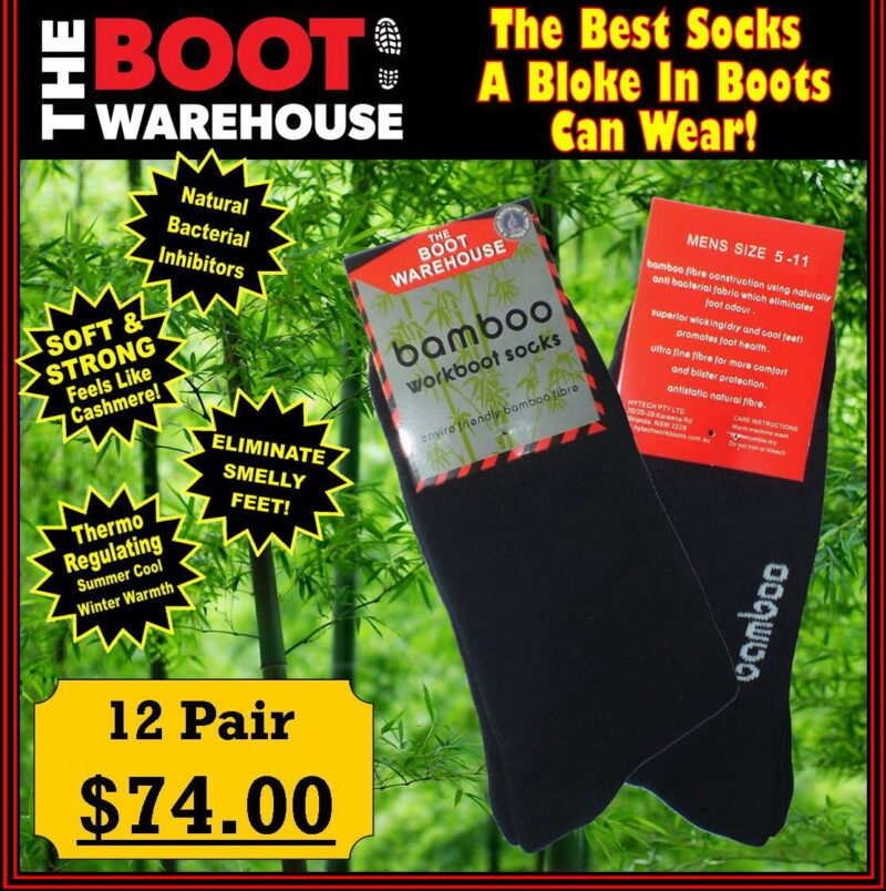 TBW Bamboo Work Boot Socks. Safety, Leather, Soft Toe & Steel Cap Boots. 12 PAIR