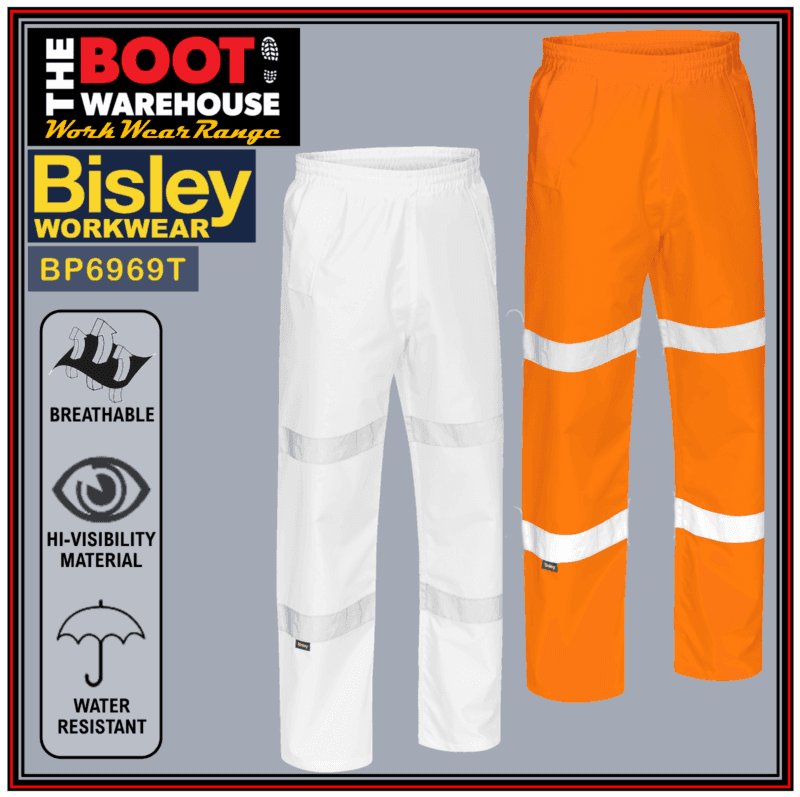 Bisley BP6969T Hi-VIS TAPED SHELL RAIN PANTS  Waterproof Lightweight Breathable