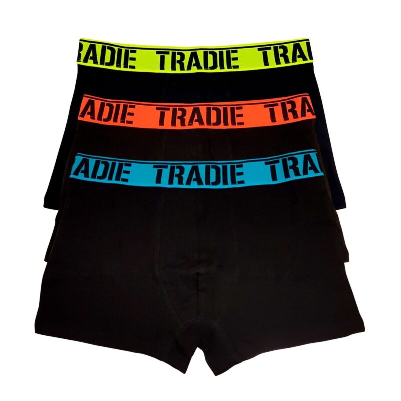 TRADIE UNDERWEAR 'BRIGHTS' - COTTON TRUNKS  -  3 PACK - MADE TRADIE TOUGH