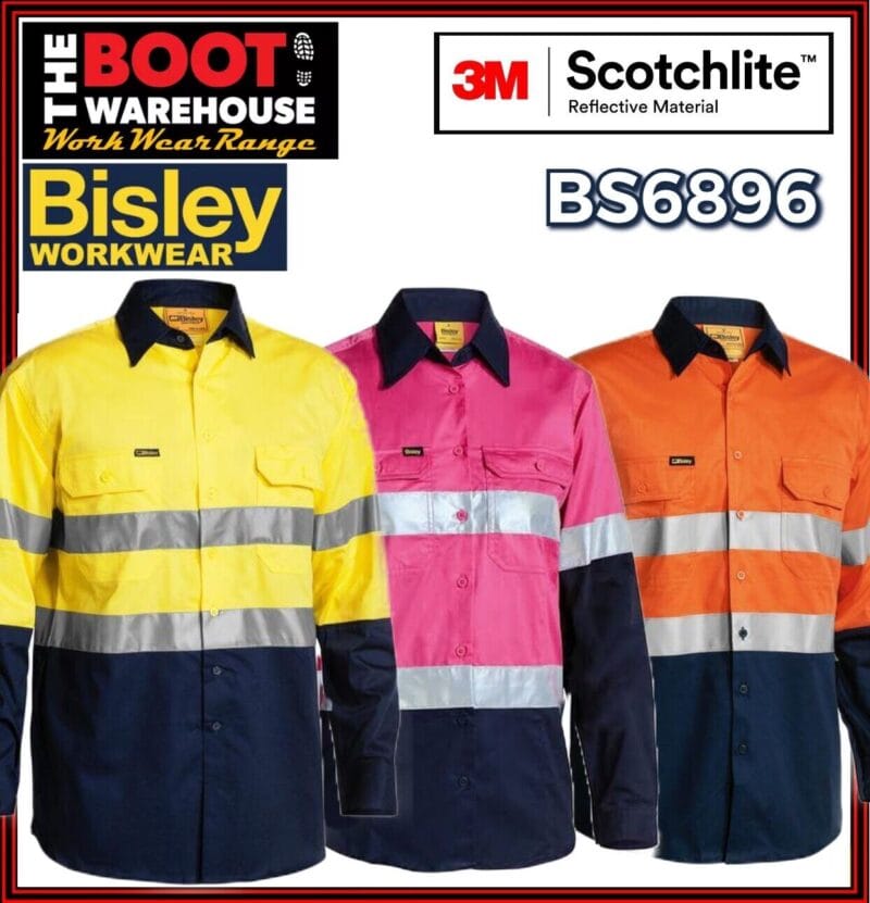 Bisley BS6896 Work Shirts Mens 3M Taped 2 Tone High Vis Cool Australian Dispatch