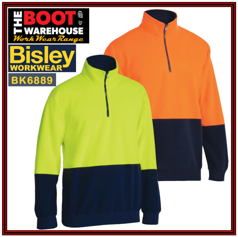 Bisley BK6889 HI-VIS SAFETY WORKWEAR POLAR FLEECE ZIP PULLOVER 2 Tone Rib Cuffs