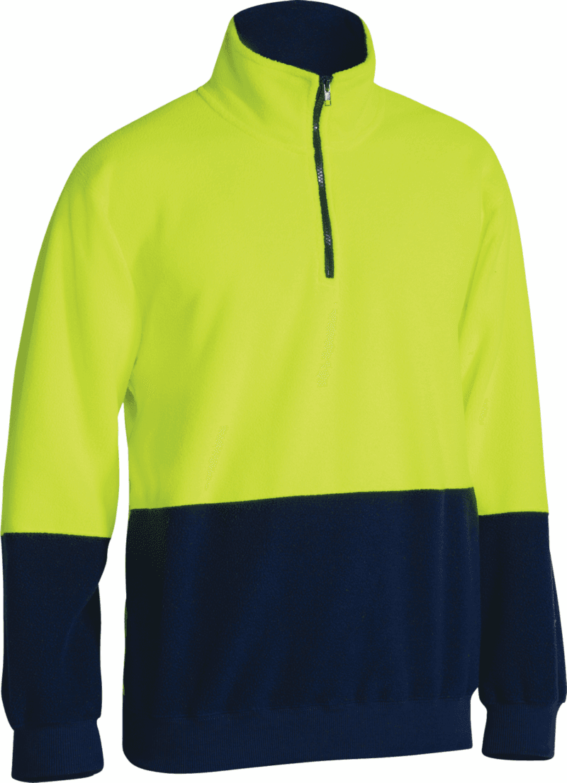 Bisley BK6889 HI-VIS SAFETY WORKWEAR POLAR FLEECE ZIP PULLOVER 2 Tone Rib Cuffs