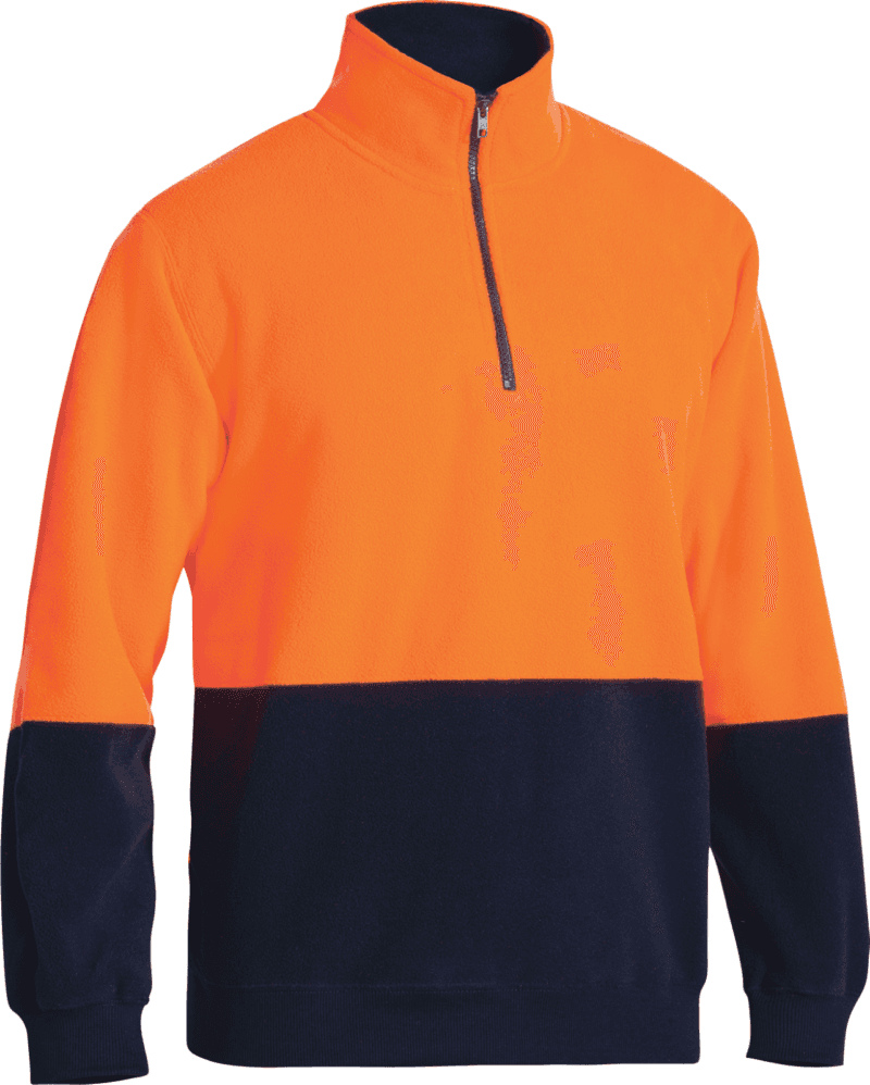 Bisley BK6889 HI-VIS SAFETY WORKWEAR POLAR FLEECE ZIP PULLOVER 2 Tone Rib Cuffs