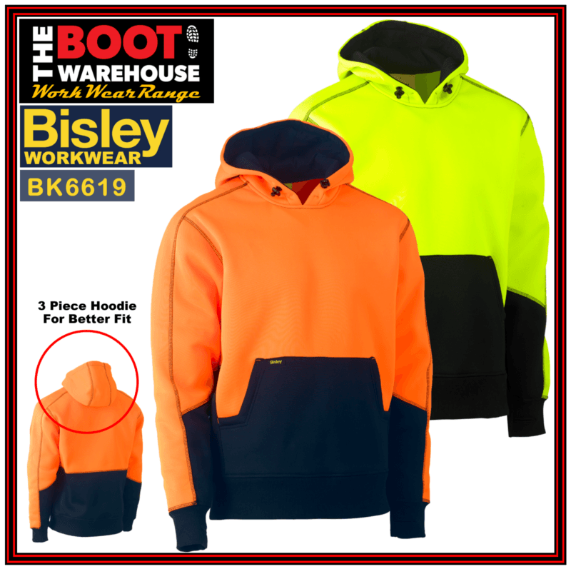 Bisley BK6619 HI-VIS SAFETY WORKWEAR FLEECE HOODIE 2 Tone Pullover
