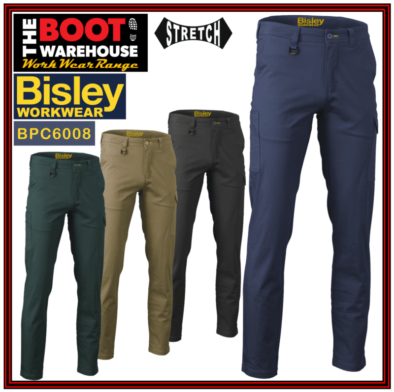 Bisley BPC6008 Mens Workwear Stretch Cotton Drill Slim Cargo Pants  ALL SIZES!