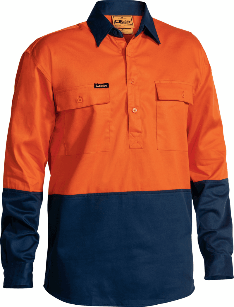 Bisley BSC6267 Men's Workwear Hi-Vis CLOSED FRONT Cotton Drill Shirt Long Sleeve