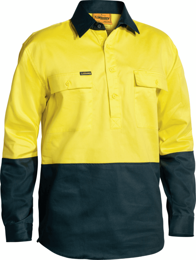 Bisley BSC6267 Men's Workwear Hi-Vis CLOSED FRONT Cotton Drill Shirt Long Sleeve