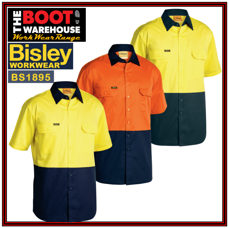 Bisley BS1895 Hi-Vis Lightweight Cool Cotton Drill Mens Work Shirt Short Sleeve