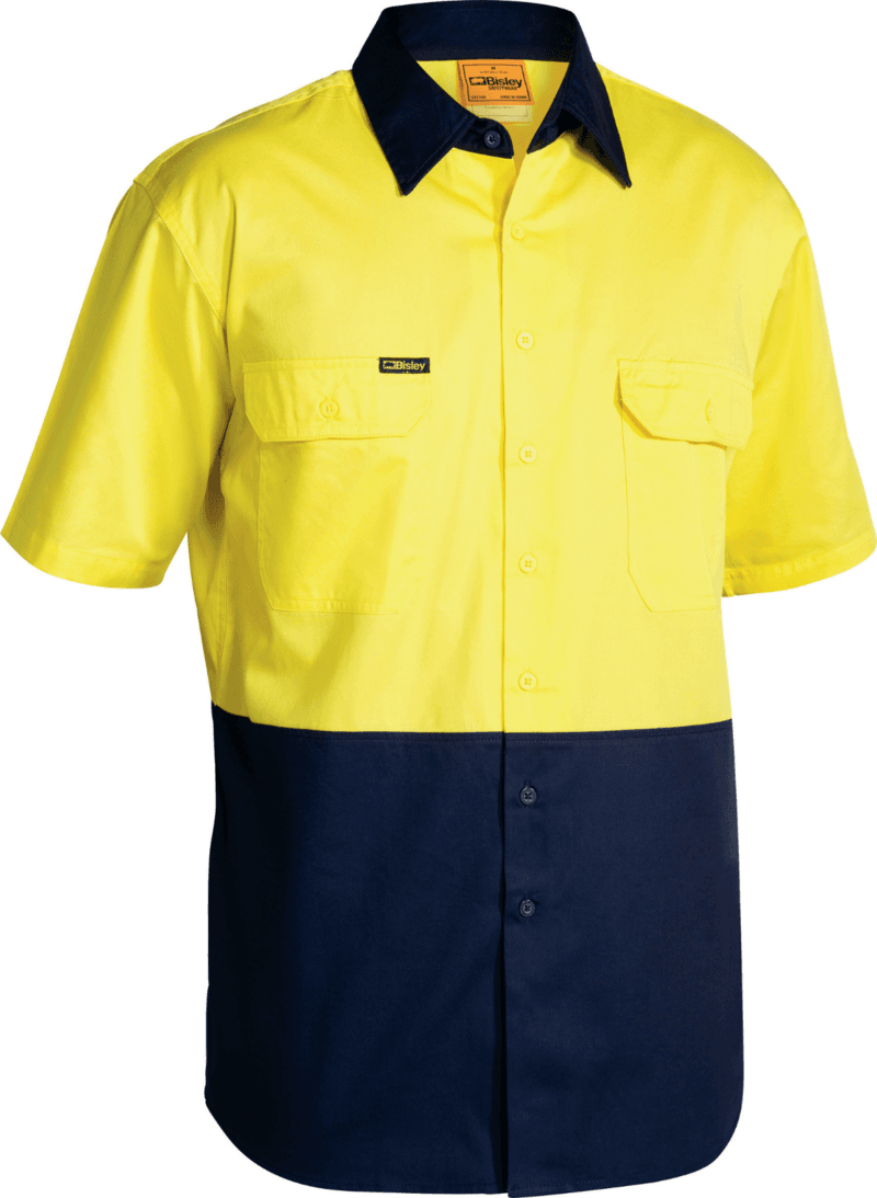 Bisley BS1895 Hi-Vis Lightweight Cool Cotton Drill Mens Work Shirt Short Sleeve