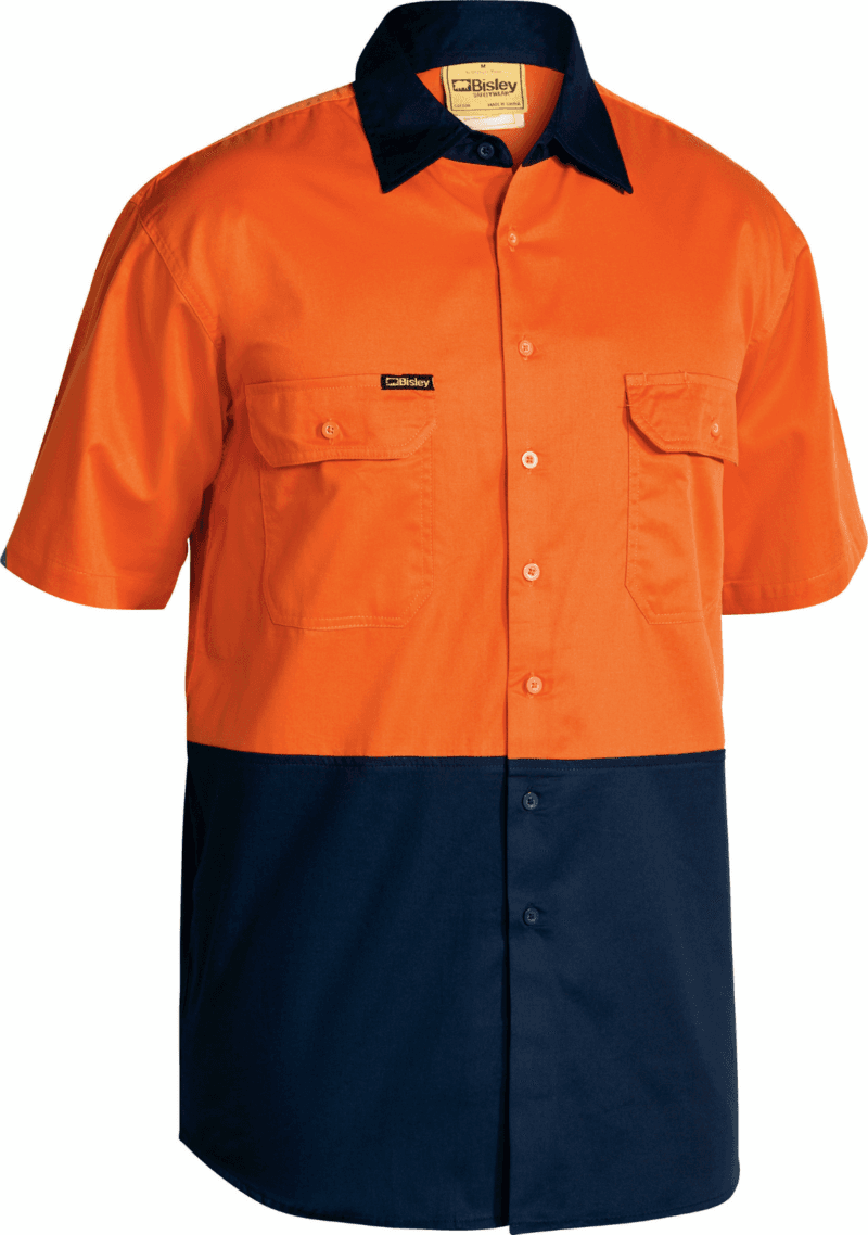 Bisley BS1895 Hi-Vis Lightweight Cool Cotton Drill Mens Work Shirt Short Sleeve