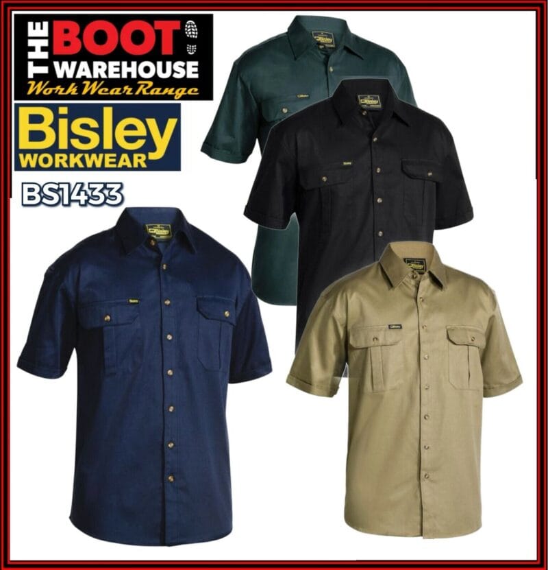 Bisley BS1433 Short Sleeve Work Shirt Original Cotton Drill AUSTRALIAN DISPATCH