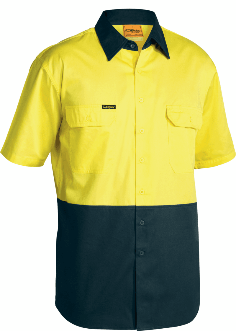 Bisley BS1895 Hi-Vis Lightweight Cool Cotton Drill Mens Work Shirt Short Sleeve