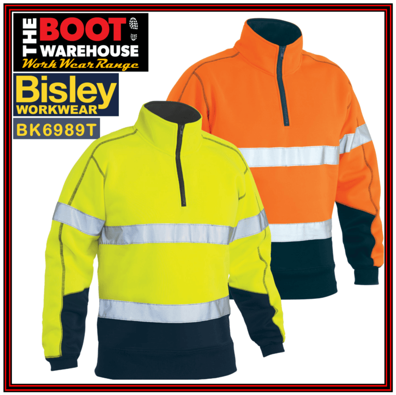 Bisley BK6989T Hi-Vis Taped Safety Workwear Fleece Pullover - 2 Tone Rib Cuffs