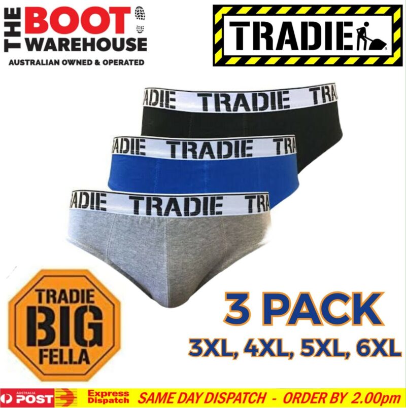 TRADIE MEN'S UNDERWEAR. BIG FELLA BRIEFS - 'FRESH'. 3 PACK - UNDIES FOR BIG GUYS