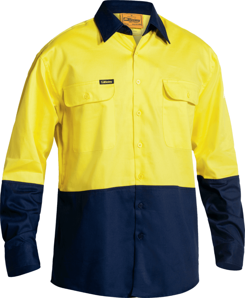 Bisley BS6267 Work Shirt 2 Tone 'HI VIS' Long Sleeve 100% Cotton Drill UPF 50+