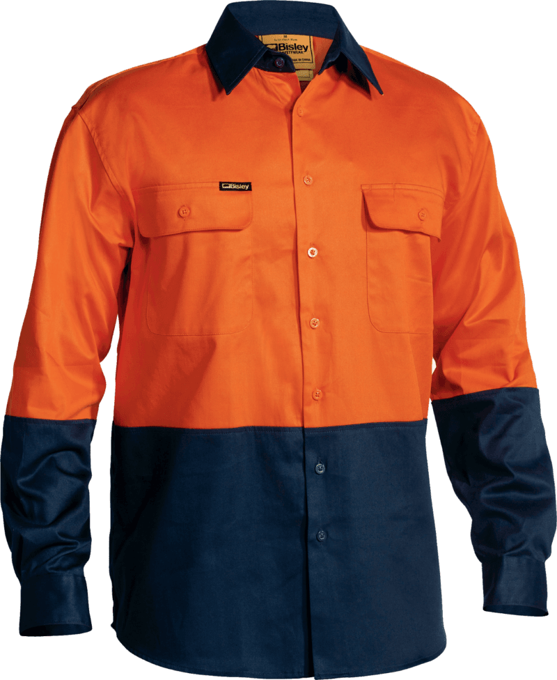 Bisley BS6267 Work Shirt 2 Tone 'HI VIS' Long Sleeve 100% Cotton Drill UPF 50+