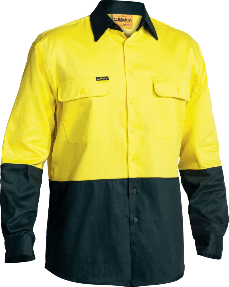 Bisley BS6267 Work Shirt 2 Tone 'HI VIS' Long Sleeve 100% Cotton Drill UPF 50+
