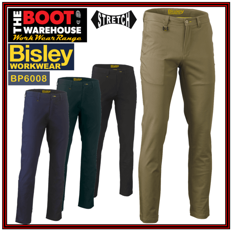 Bisley BP6008 Mens COMFORT STRETCH Cotton Drill Work Pants UPF50+ (LARGE SIZES)