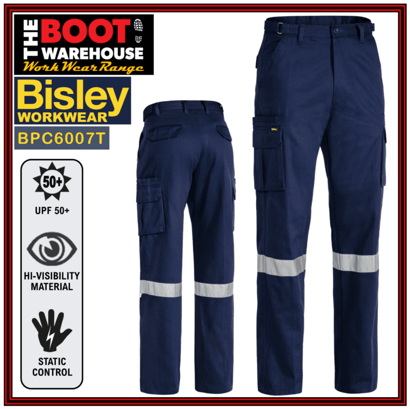 Bisley BPC6007T Men's 3M Safety Single Tape Hoop 8 Pocket Flat Front Cargo Pant
