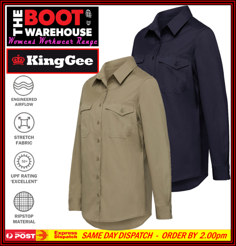 KingGee K69880 Womens Workcool 2 Long Sleeve Shirt. Lightweight. King Gee