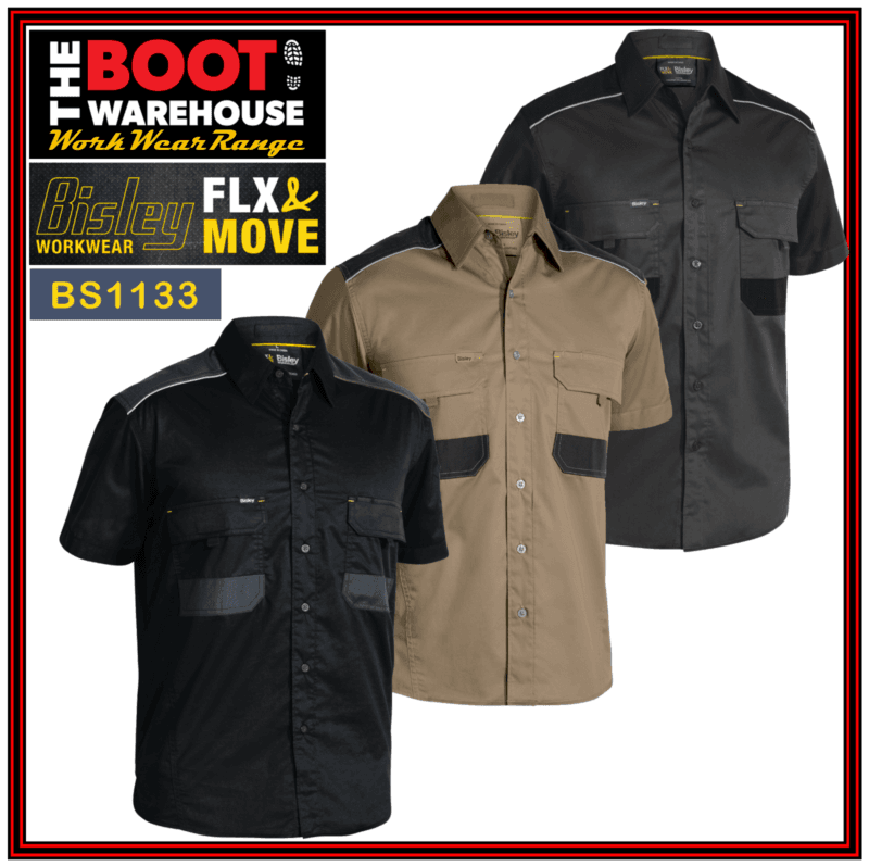 Bisley BS1133 FLEX & MOVE™ - MECHANICAL STRETCH Short Sleeve Work Shirt - NEW!