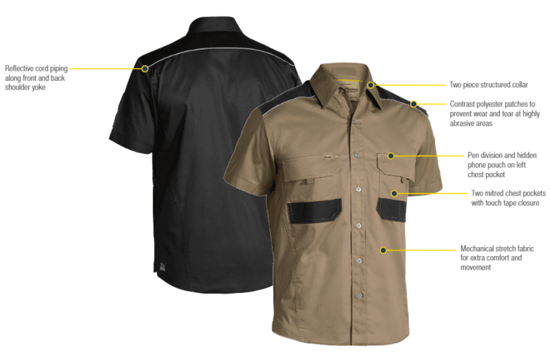 Bisley BS1133 FLEX & MOVE™ - MECHANICAL STRETCH Short Sleeve Work Shirt - NEW!